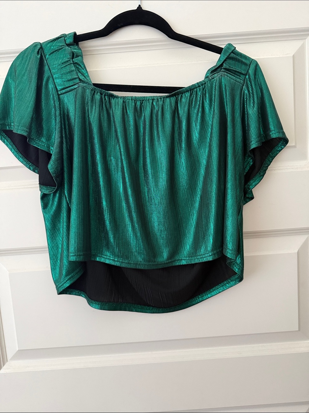 Shimmery Green Off-Shoulder Crop Top